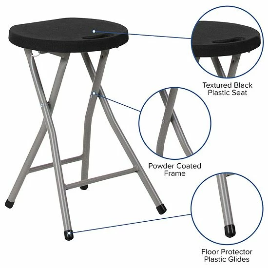 Emma+Oliver Emma And Oliver 2 Pack Foldable Portable Stool With Black Plastic Seat And Titanium Gray Frame 3 Emma+Oliver Emma And Oliver 2 Pack Foldable Portable Stool With Black Plastic Seat And Titanium Gray Frame - Image 3
