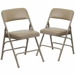 Emma+Oliver Emma And Oliver 2 Pack Curved Triple Braced Navy Fabric Metal Folding Chair Beige Vinylbeige Frame