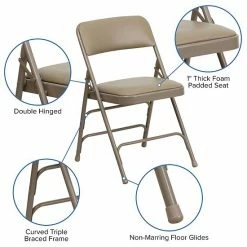 Emma+Oliver Emma And Oliver 2 Pack Curved Triple Braced Navy Fabric Metal Folding Chair Beige Vinylbeige Frame -Emma+Oliver shop unnamed file 6637
