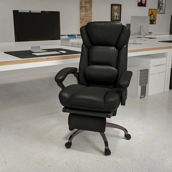 Emma+Oliver Emma And Oliver High Back Black LeatherSoft Reclining Ergonomic Outer Lumbar Swivel Office Chair 2 Emma+Oliver Emma And Oliver High Back Black LeatherSoft Reclining Ergonomic Outer Lumbar Swivel Office Chair - Image 2