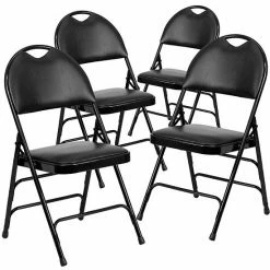 Emma+Oliver Emma And Oliver 4 Pack Easy-Carry Black Vinyl Metal Folding Chair