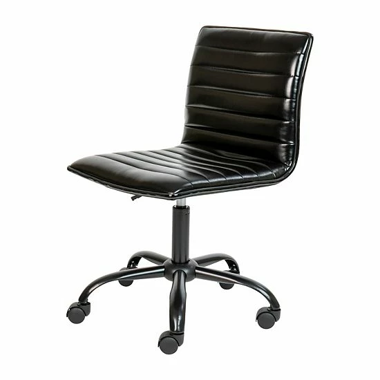 Emma+Oliver Emma And Oliver Low Back Designer Armless Light Gray Ribbed Swivel Task Office Chair Brown Vinylblack Frame 7 Emma+Oliver Emma And Oliver Low Back Designer Armless Light Gray Ribbed Swivel Task Office Chair Brown Vinylblack Frame - Image 7