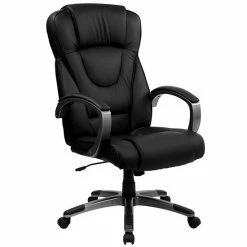 Emma+Oliver Emma And Oliver High Back Black LeatherSoft Swivel Office Chair Titanium Nylon Base/Loop Arms