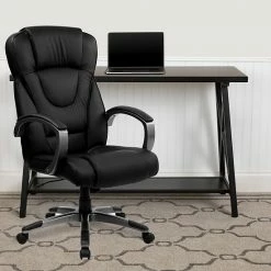 Alternative view of Emma+Oliver Emma And Oliver High Back Black LeatherSoft Swivel Office Chair Titanium Nylon Base/Loop Arms