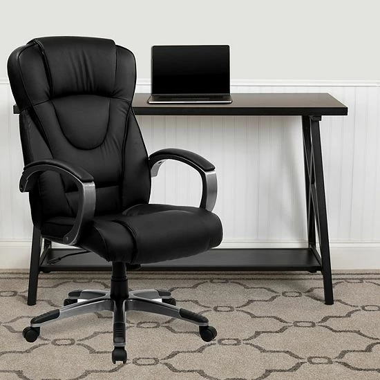 Emma+Oliver Emma And Oliver High Back Black LeatherSoft Swivel Office Chair Titanium Nylon Base/Loop Arms 2 Emma+Oliver Emma And Oliver High Back Black LeatherSoft Swivel Office Chair Titanium Nylon Base/Loop Arms - Image 2