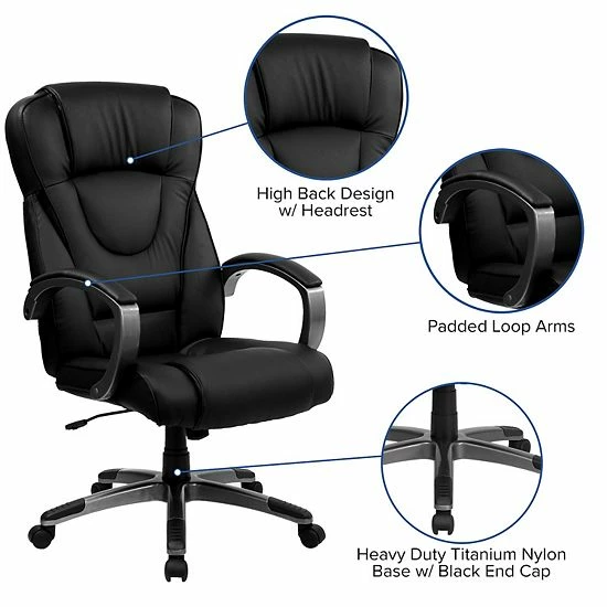 Emma+Oliver Emma And Oliver High Back Black LeatherSoft Swivel Office Chair Titanium Nylon Base/Loop Arms 3 Emma+Oliver Emma And Oliver High Back Black LeatherSoft Swivel Office Chair Titanium Nylon Base/Loop Arms - Image 3