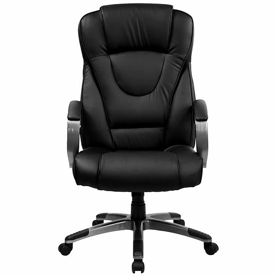 Emma+Oliver Emma And Oliver High Back Black LeatherSoft Swivel Office Chair Titanium Nylon Base/Loop Arms 4 Emma+Oliver Emma And Oliver High Back Black LeatherSoft Swivel Office Chair Titanium Nylon Base/Loop Arms - Image 4