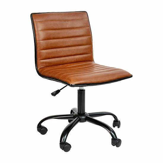 Emma+Oliver Emma And Oliver Low Back Designer Armless Light Gray Ribbed Swivel Task Office Chair Brown Vinylblack Frame 8 Emma+Oliver Emma And Oliver Low Back Designer Armless Light Gray Ribbed Swivel Task Office Chair Brown Vinylblack Frame - Image 8