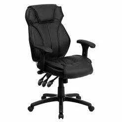 Emma+Oliver Emma And Oliver High Back Black LeatherSoft Multifunction Ergonomic Office Chair, Lumbar Knob