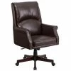 Emma+Oliver Emma And Oliver High Back Pillow Back Burgundy LeatherSoft Swivel Office Chair With Arms Brown