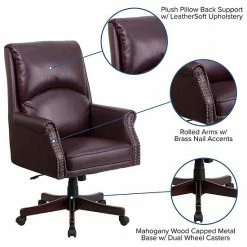 Emma+Oliver Emma And Oliver High Back Pillow Back Burgundy LeatherSoft Swivel Office Chair With Arms Brown -Emma+Oliver shop unnamed file 6673