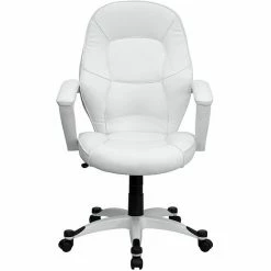 Alternative view of Emma+Oliver Emma And Oliver Mid-Back White LeatherSoft Tapered Back Executive Swivel Office Chair - Arms