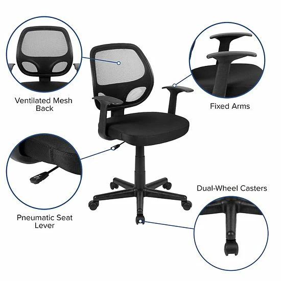 Emma+Oliver Emma And Oliver Mid-Back Black Mesh Swivel Ergonomic Task Office Chair - Arms, BIFMA Certified 3 Emma+Oliver Emma And Oliver Mid-Back Black Mesh Swivel Ergonomic Task Office Chair - Arms, BIFMA Certified - Image 3