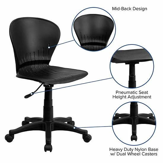 Emma+Oliver Emma And Oliver Low Back Black Plastic Swivel Task Office Chair 3 Emma+Oliver Emma And Oliver Low Back Black Plastic Swivel Task Office Chair - Image 3