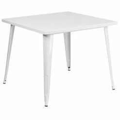 Emma+Oliver Emma And Oliver Commercial Grade 35.5" Square Silver Metal Indoor-Outdoor Table White
