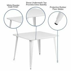 Emma+Oliver Emma And Oliver Commercial Grade 35.5" Square Silver Metal Indoor-Outdoor Table White -Emma+Oliver shop unnamed file 6701