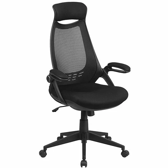 Emma+Oliver Emma And Oliver High Back Black Mesh Executive Swivel Office Chair With Flip-Up Arms 1 Emma+Oliver Emma And Oliver High Back Black Mesh Executive Swivel Office Chair With Flip-Up Arms