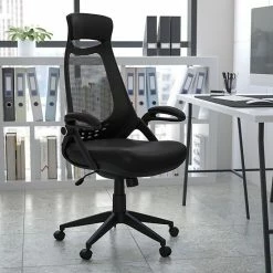 Alternative view of Emma+Oliver Emma And Oliver High Back Black Mesh Executive Swivel Office Chair With Flip-Up Arms