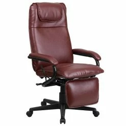 Emma+Oliver Emma And Oliver High Back Brown LeatherSoft Executive Reclining Ergonomic Office Chair With Arms Burgundy