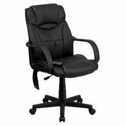 Emma+Oliver Emma And Oliver Mid-Back Ergonomic Massaging Black LeatherSoft Executive Swivel Office Arm Chair