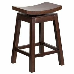 Emma+Oliver Emma And Oliver 26"H Saddle Cappuccino Wood Counter Stool With Auto Seat Return