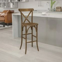 Alternative view of Emma+Oliver Emma And Oliver Dark Antique Wood Cross Back Barstool