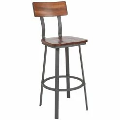 Emma+Oliver Emma And Oliver Rustic Walnut Dining Barstool With Wood Back/Seat & Gray Frame