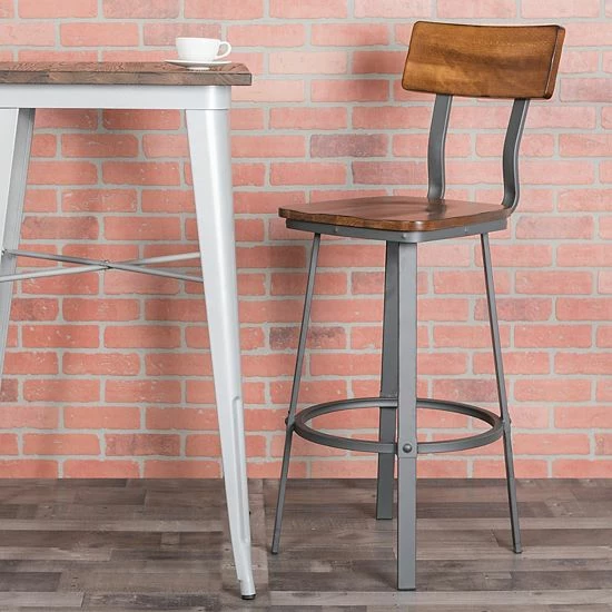 Emma+Oliver Emma And Oliver Rustic Walnut Dining Barstool With Wood Back/Seat & Gray Frame 2 Emma+Oliver Emma And Oliver Rustic Walnut Dining Barstool With Wood Back/Seat & Gray Frame - Image 2