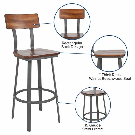 Emma+Oliver Emma And Oliver Rustic Walnut Dining Barstool With Wood Back/Seat & Gray Frame 3 Emma+Oliver Emma And Oliver Rustic Walnut Dining Barstool With Wood Back/Seat & Gray Frame - Image 3