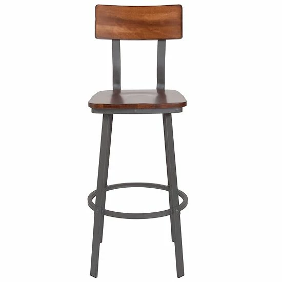 Emma+Oliver Emma And Oliver Rustic Walnut Dining Barstool With Wood Back/Seat & Gray Frame 4 Emma+Oliver Emma And Oliver Rustic Walnut Dining Barstool With Wood Back/Seat & Gray Frame - Image 4
