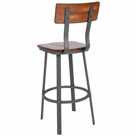Emma+Oliver Emma And Oliver Rustic Walnut Dining Barstool With Wood Back/Seat & Gray Frame 5 Emma+Oliver Emma And Oliver Rustic Walnut Dining Barstool With Wood Back/Seat & Gray Frame - Image 5