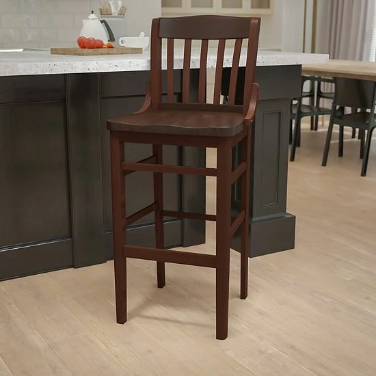 Emma+Oliver Emma and Oliver School House Back Mahogany Wood Barstool Walnut Emma+Oliver Emma And Oliver School House Back Mahogany Wood Barstool Walnut -Emma+Oliver shop unnamed file 6773