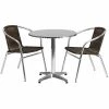 Emma+Oliver Emma And Oliver 27.5" Round Aluminum Table Set-2 Beige Rattan Chairs Dark Brown