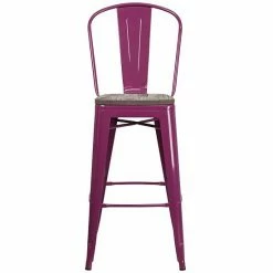 Emma+Oliver Emma And Oliver 30"H Crystal Teal-Blue Metal Barstool With Back And Wood Seat Purple -Emma+Oliver shop unnamed file 6785