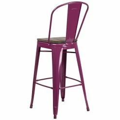 Emma+Oliver Emma And Oliver 30"H Crystal Teal-Blue Metal Barstool With Back And Wood Seat Purple -Emma+Oliver shop unnamed file 6786