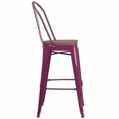 Emma+Oliver Emma And Oliver 30"H Crystal Teal-Blue Metal Barstool With Back And Wood Seat Purple -Emma+Oliver shop unnamed file 6787