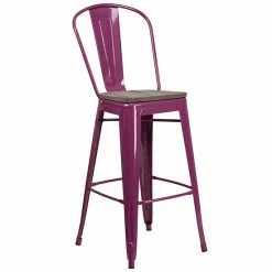 Emma+Oliver Emma And Oliver 30"H Crystal Teal-Blue Metal Barstool With Back And Wood Seat Purple -Emma+Oliver shop unnamed file 6788