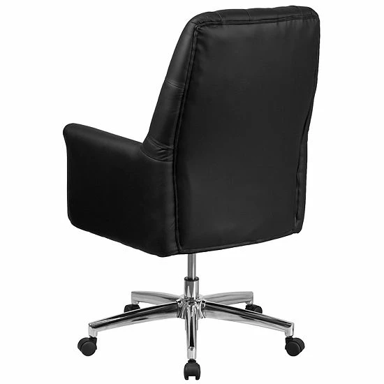 Emma+Oliver Emma And Oliver Mid-Back Traditional Tufted White LeatherSoft Swivel Office Chair With Arms Black 5 Emma+Oliver Emma And Oliver Mid-Back Traditional Tufted White LeatherSoft Swivel Office Chair With Arms Black - Image 5
