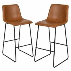 Emma+Oliver Emma And Oliver Set Of 2 Kitchen Bar Height Stool - 30 Inch Dark Brown LeatherSoft Barstool Light Brown -Emma+Oliver shop unnamed file 6815