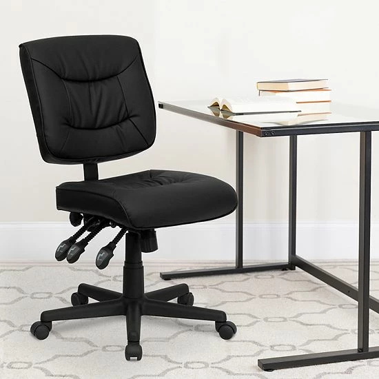 Emma+Oliver Emma And Oliver Mid-Back Black LeatherSoft Multifunction Swivel Ergonomic Task Office Chair 2 Emma+Oliver Emma And Oliver Mid-Back Black LeatherSoft Multifunction Swivel Ergonomic Task Office Chair - Image 2