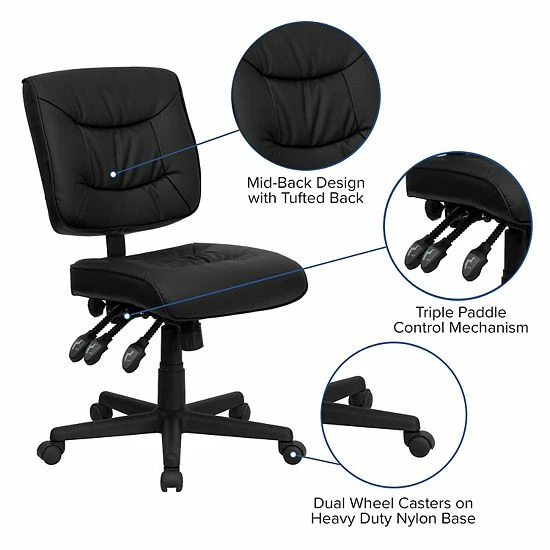Emma+Oliver Emma And Oliver Mid-Back Black LeatherSoft Multifunction Swivel Ergonomic Task Office Chair 3 Emma+Oliver Emma And Oliver Mid-Back Black LeatherSoft Multifunction Swivel Ergonomic Task Office Chair - Image 3