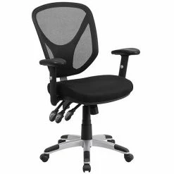 Emma+Oliver Emma And Oliver Mid-Back Black Mesh Multifunction Swivel Ergonomic Task Office Chair - Arms