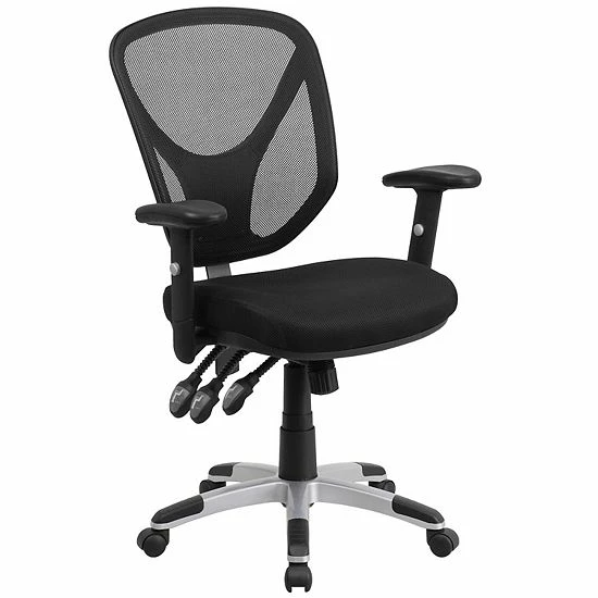 Emma+Oliver Emma And Oliver Mid-Back Black Mesh Multifunction Swivel Ergonomic Task Office Chair - Arms 1 Emma+Oliver Emma And Oliver Mid-Back Black Mesh Multifunction Swivel Ergonomic Task Office Chair - Arms