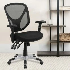 Alternative view of Emma+Oliver Emma And Oliver Mid-Back Black Mesh Multifunction Swivel Ergonomic Task Office Chair - Arms