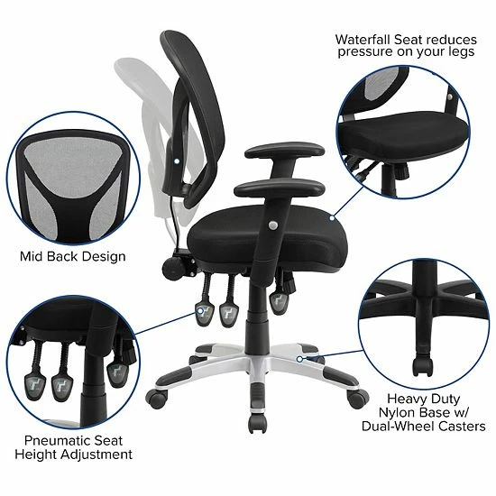 Emma+Oliver Emma And Oliver Mid-Back Black Mesh Multifunction Swivel Ergonomic Task Office Chair - Arms 3 Emma+Oliver Emma And Oliver Mid-Back Black Mesh Multifunction Swivel Ergonomic Task Office Chair - Arms - Image 3