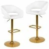 Emma+Oliver Emma And Oliver 2PK Black Vinyl Adjustable Height Barstool With Rounded Mid-Back And Gold Base White