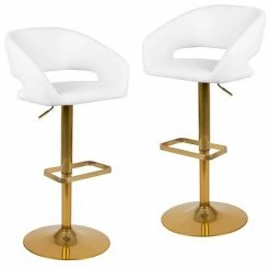 Emma+Oliver Emma And Oliver 2PK Black Vinyl Adjustable Height Barstool With Rounded Mid-Back And Gold Base White -Emma+Oliver shop unnamed file 6831