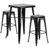 Emma+Oliver Emma And Oliver Commercial 23.75SQ Green Metal Indoor-Outdoor Bar Table Set-2 Backless Stools Black