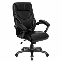 Emma+Oliver Emma And Oliver High Back Black LeatherSoft Executive Ergonomic Office Chair-Arms