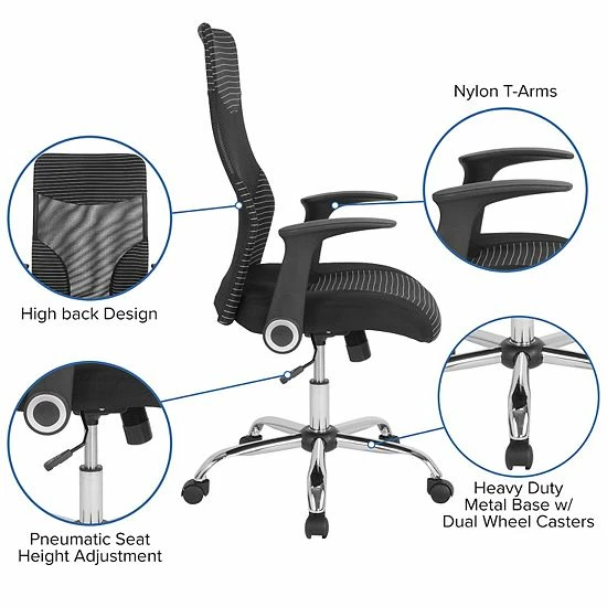 Emma+Oliver Emma And Oliver High Back Black/White Ergonomic Office Chair With Contemporary Mesh Design 3 Emma+Oliver Emma And Oliver High Back Black/White Ergonomic Office Chair With Contemporary Mesh Design - Image 3